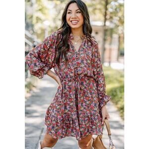 Shop The Mint Floral Ruffle Sleeve Mini Dress Gold Combo Multicolor Size XL